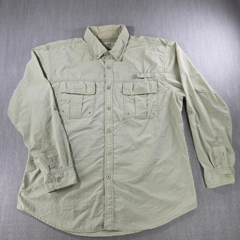 Clearwater Outfitters Fishing Shirt Mens XL Tan Long‎ Sleeve Nylon Button Up